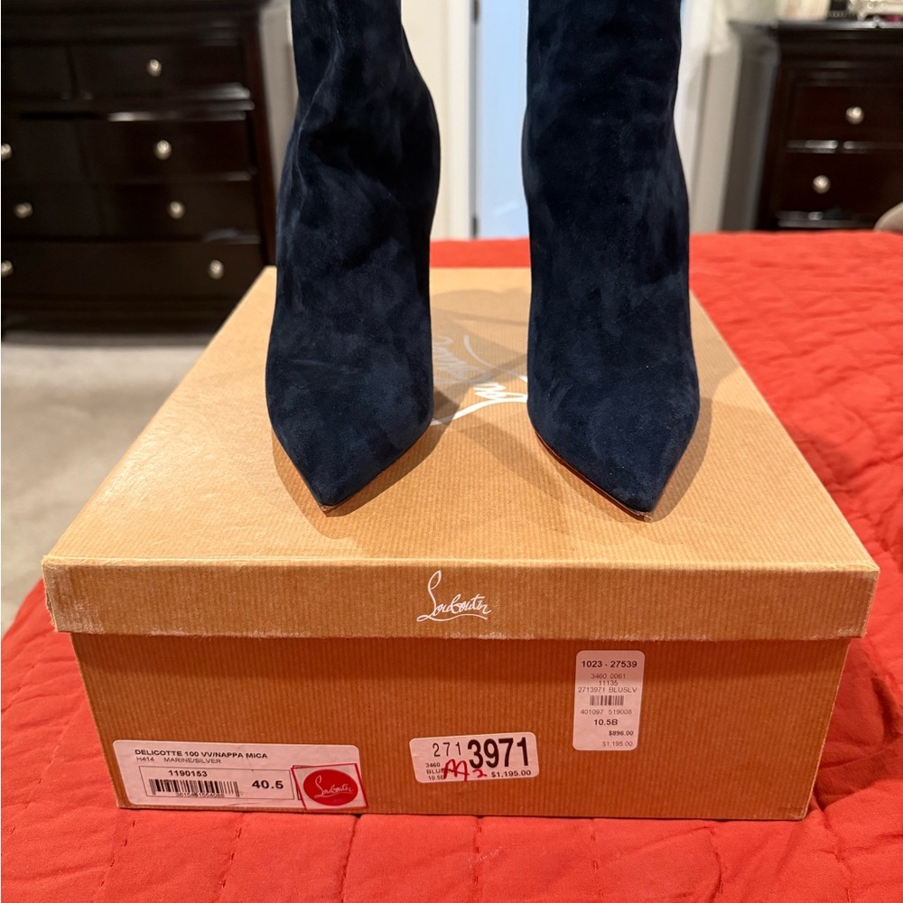 Christian Louboutin Blue Ankle Boots with Pointed Toe and Slim Heel